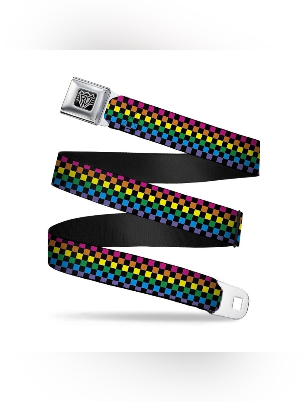 Buckle-Down Rainbow Checkered Seatbelt Adjustable Belt XL 32-52”